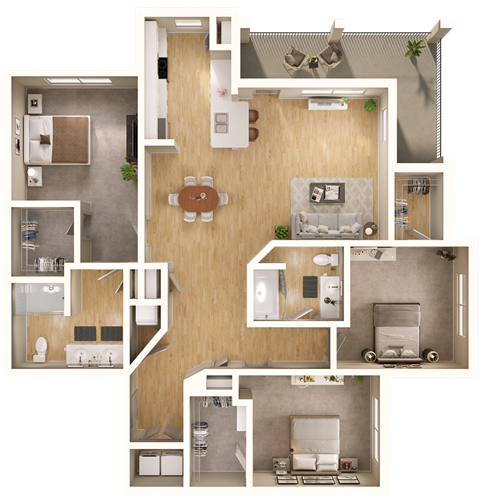 Floor plan for 3 beds, 2 baths, 1535 sqft